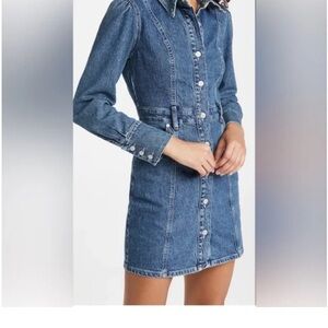 Blue Puff Sleeve Denim Shirt Dress